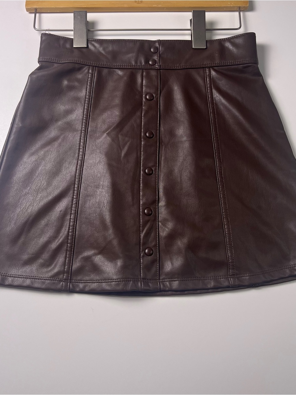 Abercrombie Kids Brown Faux Leather A-Line Mini Button Skirt Elastic 13-14